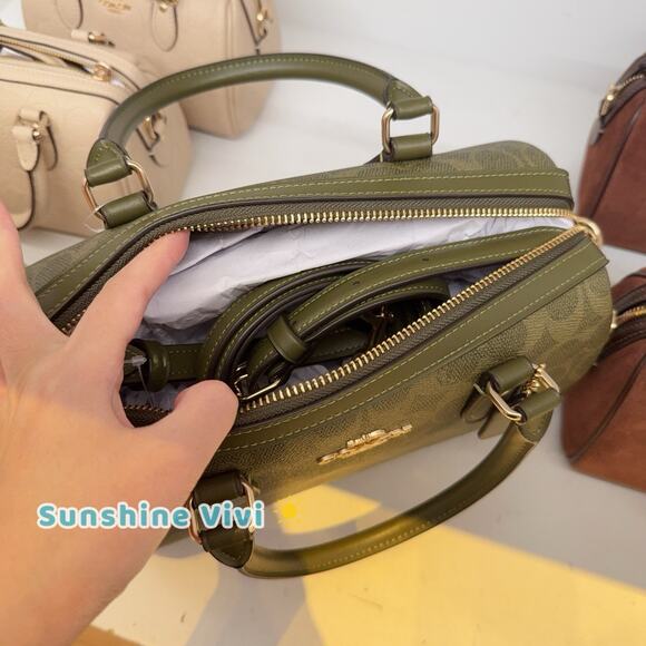 NWT Coach Rowan Satchel Bag In Signature Canvas CV961 Gold/Olive - Picture 3 of 10